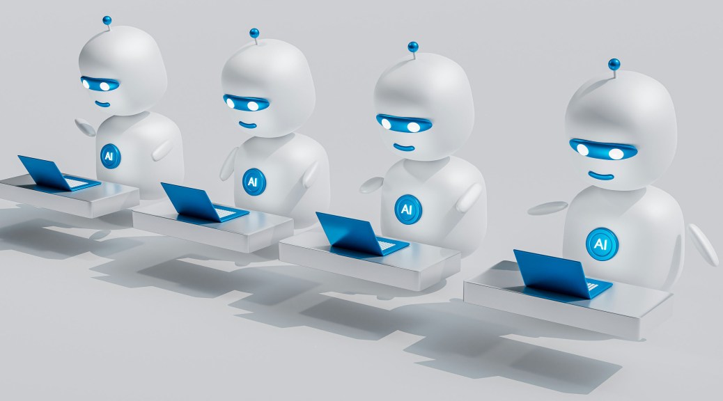 Dear tango world, please stop using AI slop for social media and blog posts | Image shows a row of identical AI bots with laptops